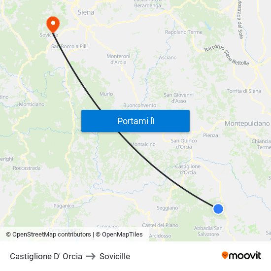 Castiglione D' Orcia to Sovicille map