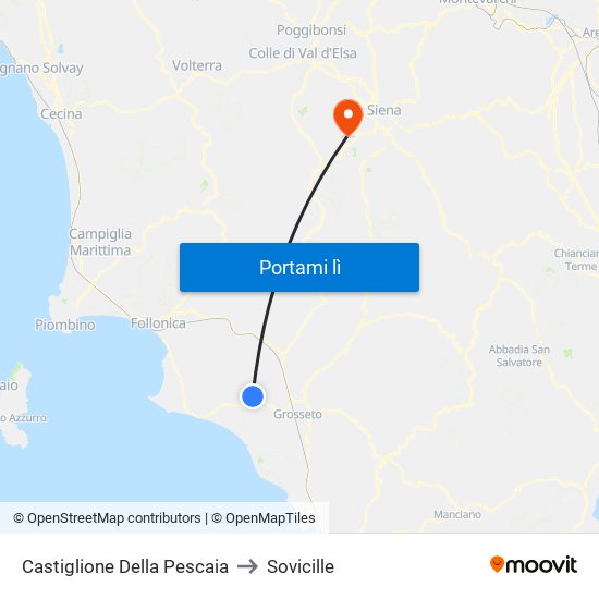 Castiglione Della Pescaia to Sovicille map