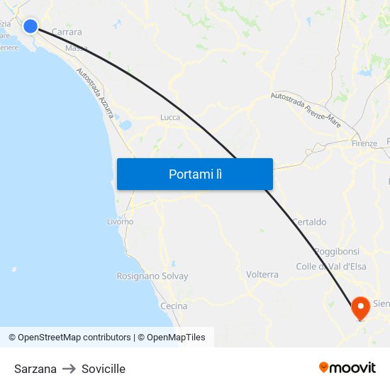 Sarzana to Sovicille map