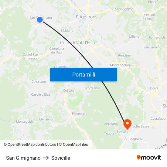 San Gimignano to Sovicille map