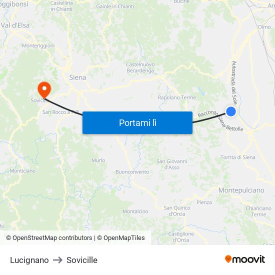 Lucignano to Sovicille map