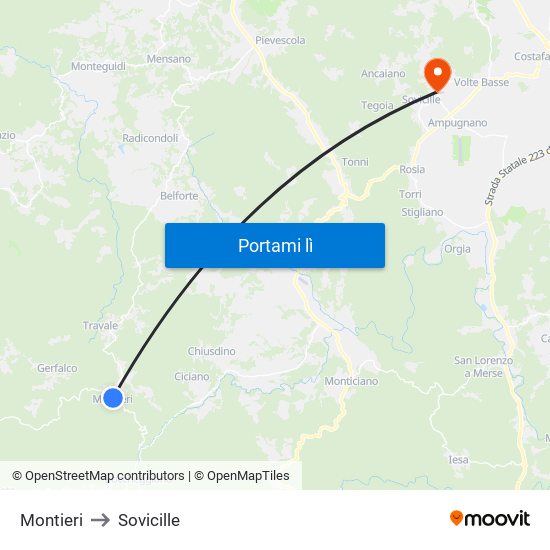 Montieri to Sovicille map