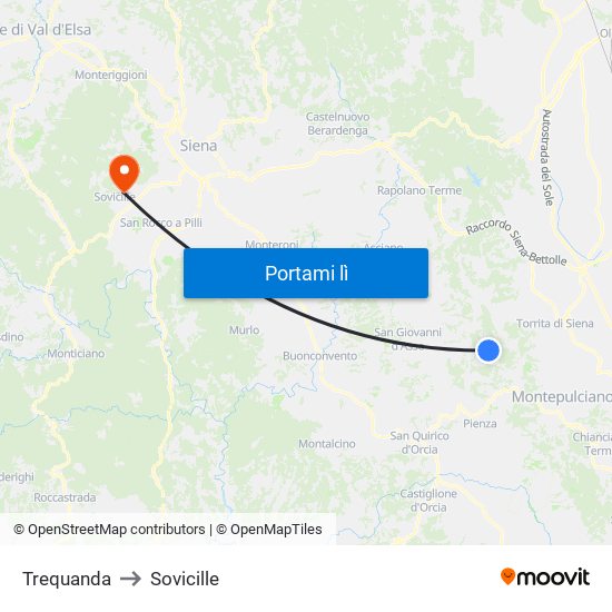 Trequanda to Sovicille map