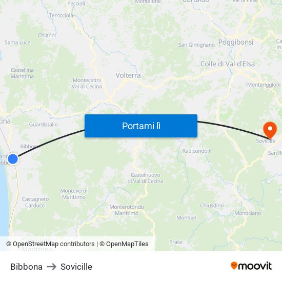 Bibbona to Sovicille map