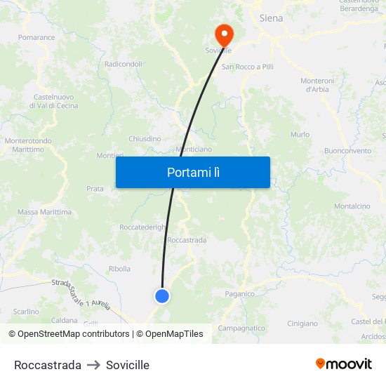 Roccastrada to Sovicille map