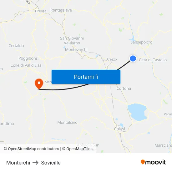 Monterchi to Sovicille map