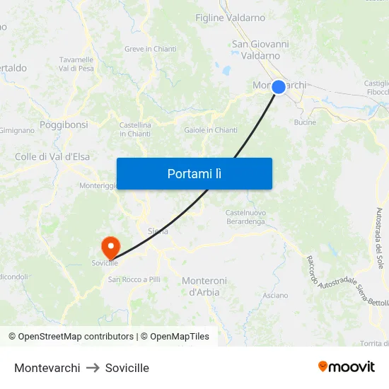 Montevarchi to Sovicille map