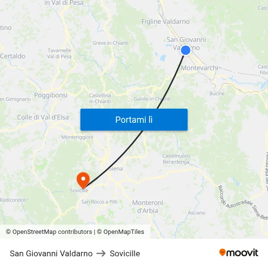San Giovanni Valdarno to Sovicille map
