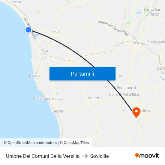 Unione Dei Comuni Della Versilia to Sovicille map