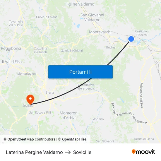 Laterina Pergine Valdarno to Sovicille map