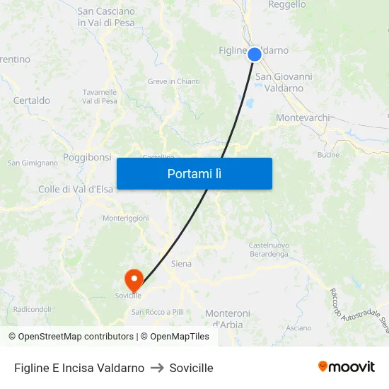 Figline E Incisa Valdarno to Sovicille map
