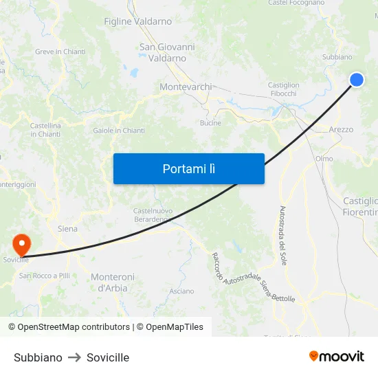 Subbiano to Sovicille map