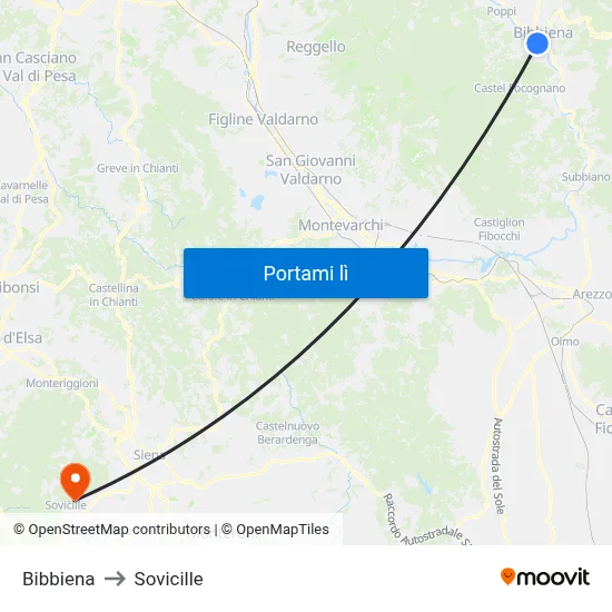 Bibbiena to Sovicille map