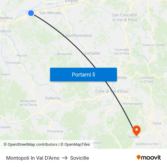 Montopoli In Val D'Arno to Sovicille map