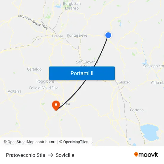 Pratovecchio Stia to Sovicille map