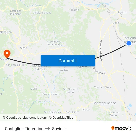 Castiglion Fiorentino to Sovicille map