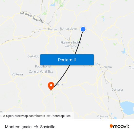 Montemignaio to Sovicille map