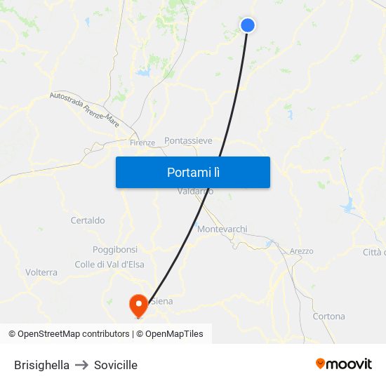Brisighella to Sovicille map