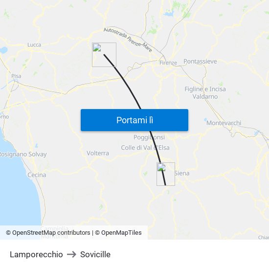 Lamporecchio to Sovicille map