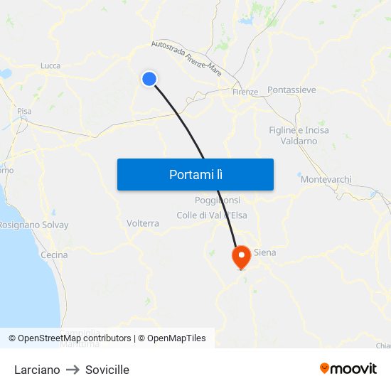 Larciano to Sovicille map