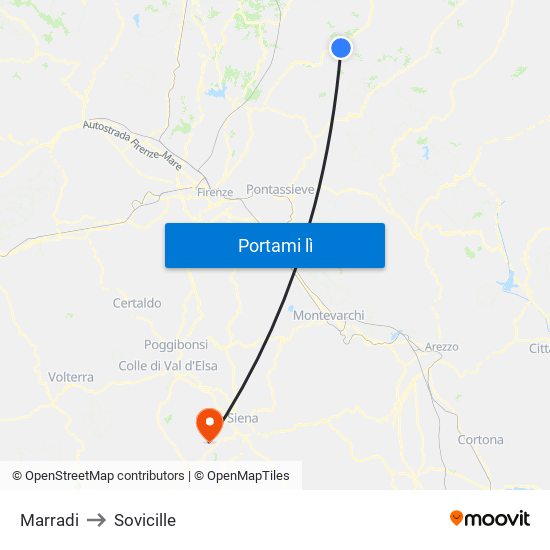 Marradi to Sovicille map