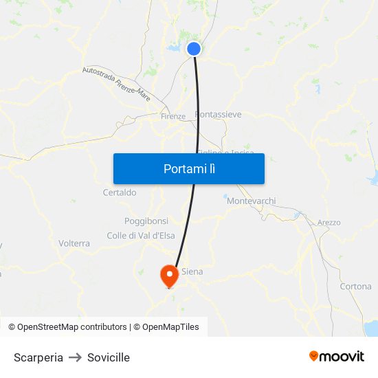 Scarperia to Sovicille map