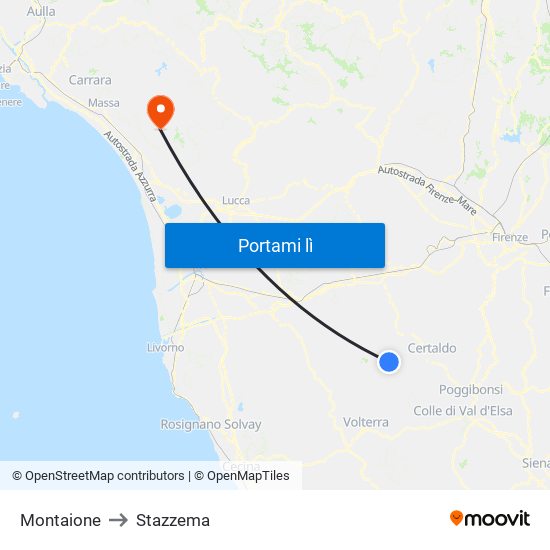 Montaione to Stazzema map