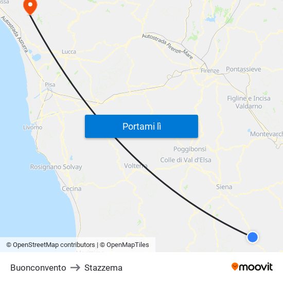 Buonconvento to Stazzema map