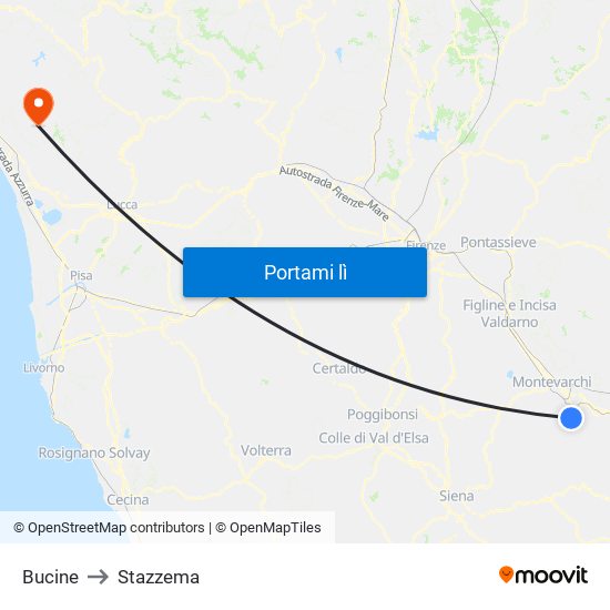 Bucine to Stazzema map