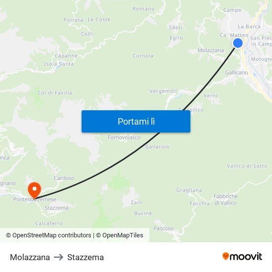 Molazzana to Stazzema map