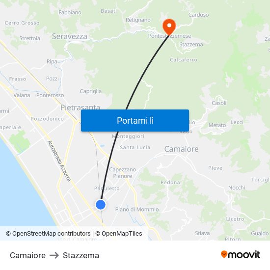 Camaiore to Stazzema map