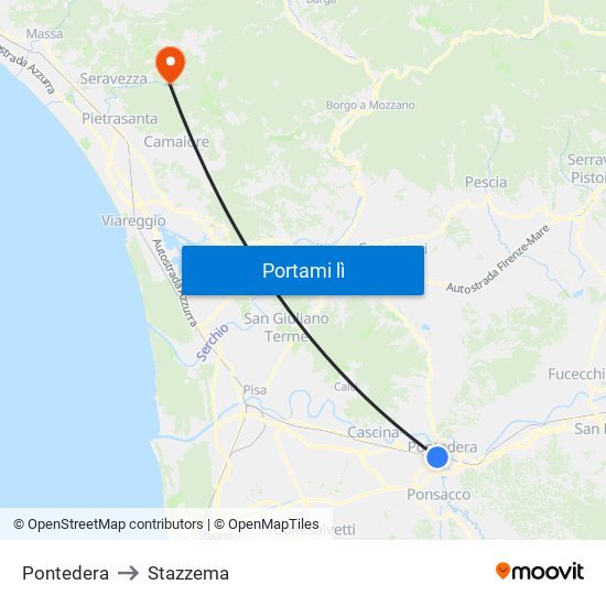 Pontedera to Stazzema map