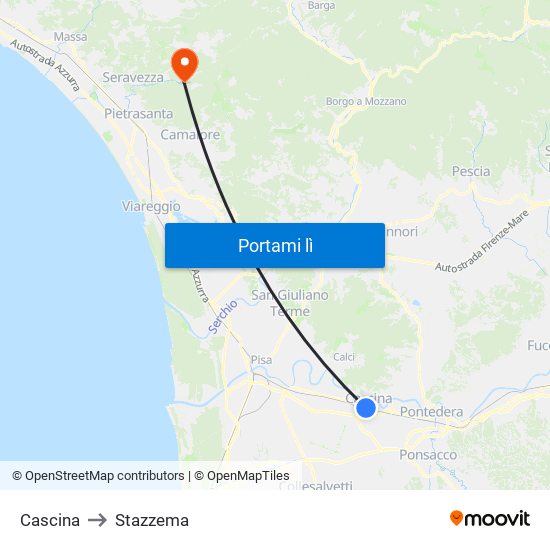 Cascina to Stazzema map