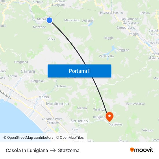 Casola In Lunigiana to Stazzema map