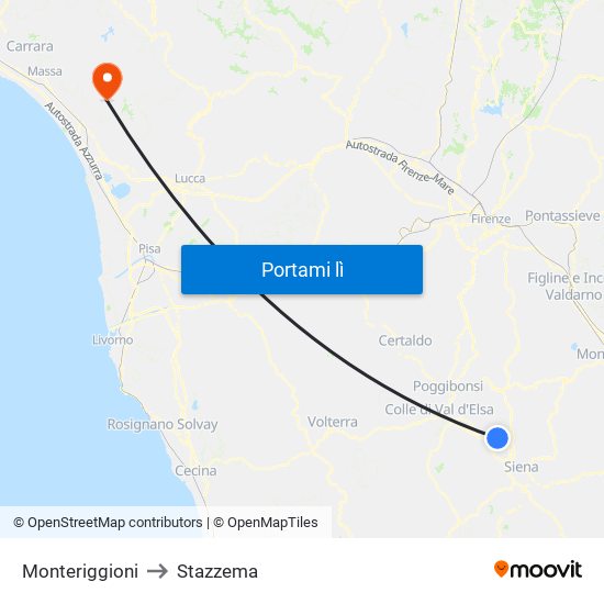 Monteriggioni to Stazzema map