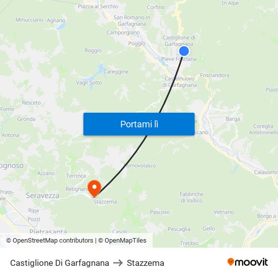 Castiglione Di Garfagnana to Stazzema map