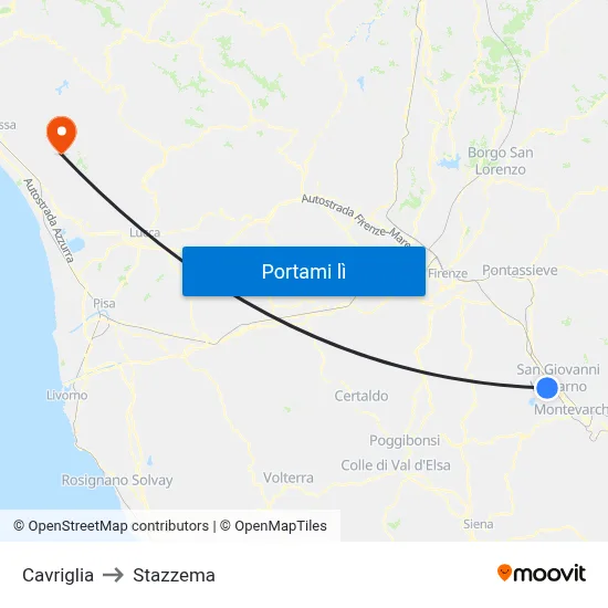 Cavriglia to Stazzema map