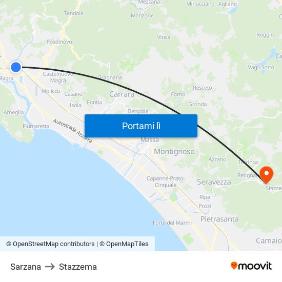 Sarzana to Stazzema map