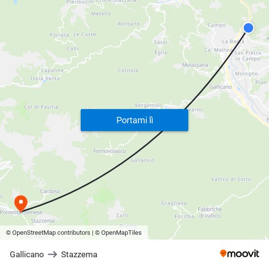 Gallicano to Stazzema map