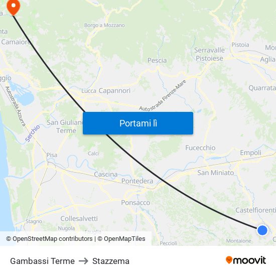 Gambassi Terme to Stazzema map