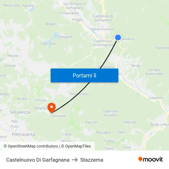 Castelnuovo Di Garfagnana to Stazzema map