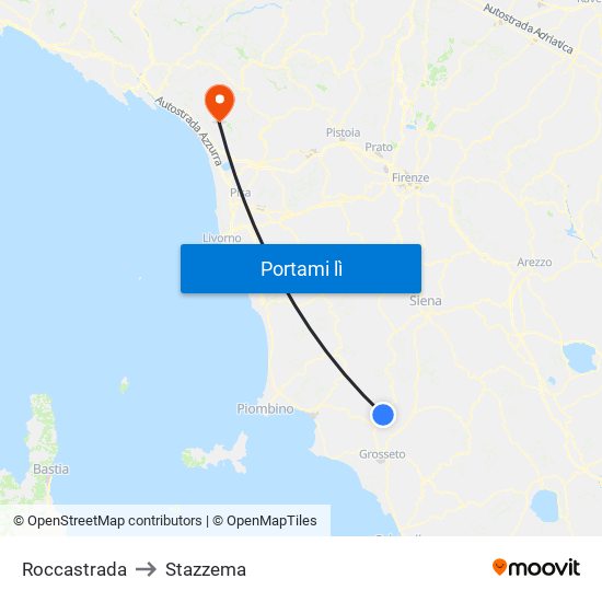 Roccastrada to Stazzema map