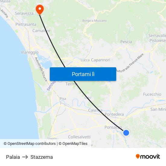 Palaia to Stazzema map