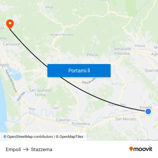 Empoli to Stazzema map