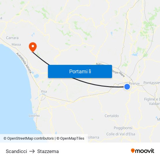 Scandicci to Stazzema map