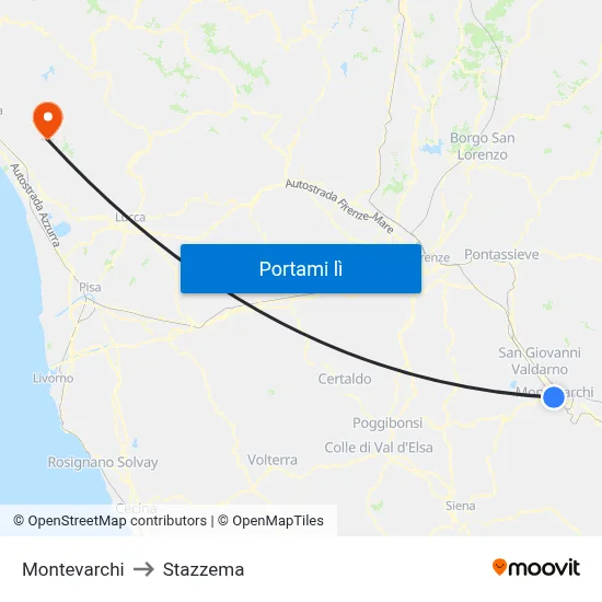 Montevarchi to Stazzema map