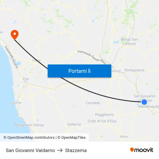 San Giovanni Valdarno to Stazzema map