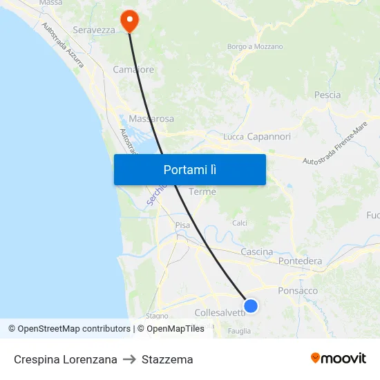 Crespina Lorenzana to Stazzema map