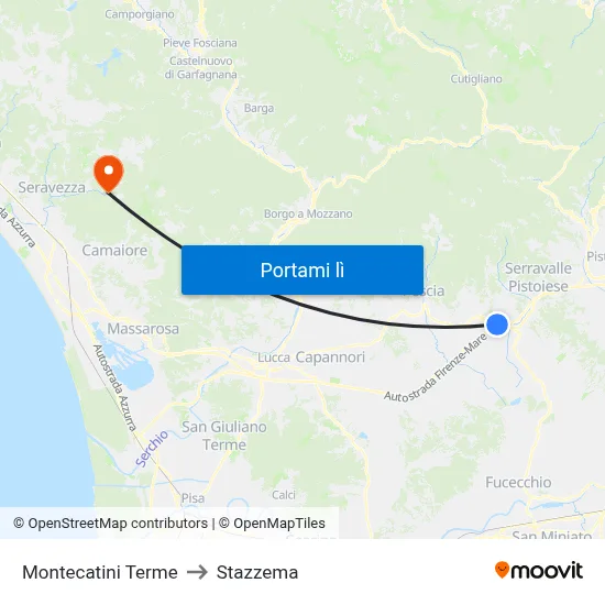 Montecatini Terme to Stazzema map