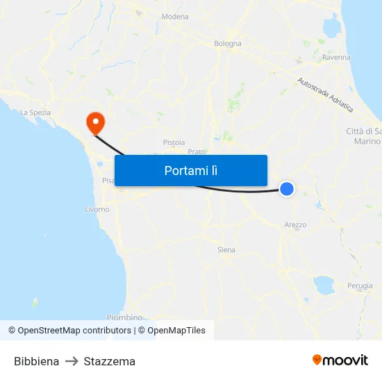 Bibbiena to Stazzema map